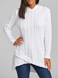 Hooded Sweater Cable Knitted Tunic White M, L, XL, 2XL